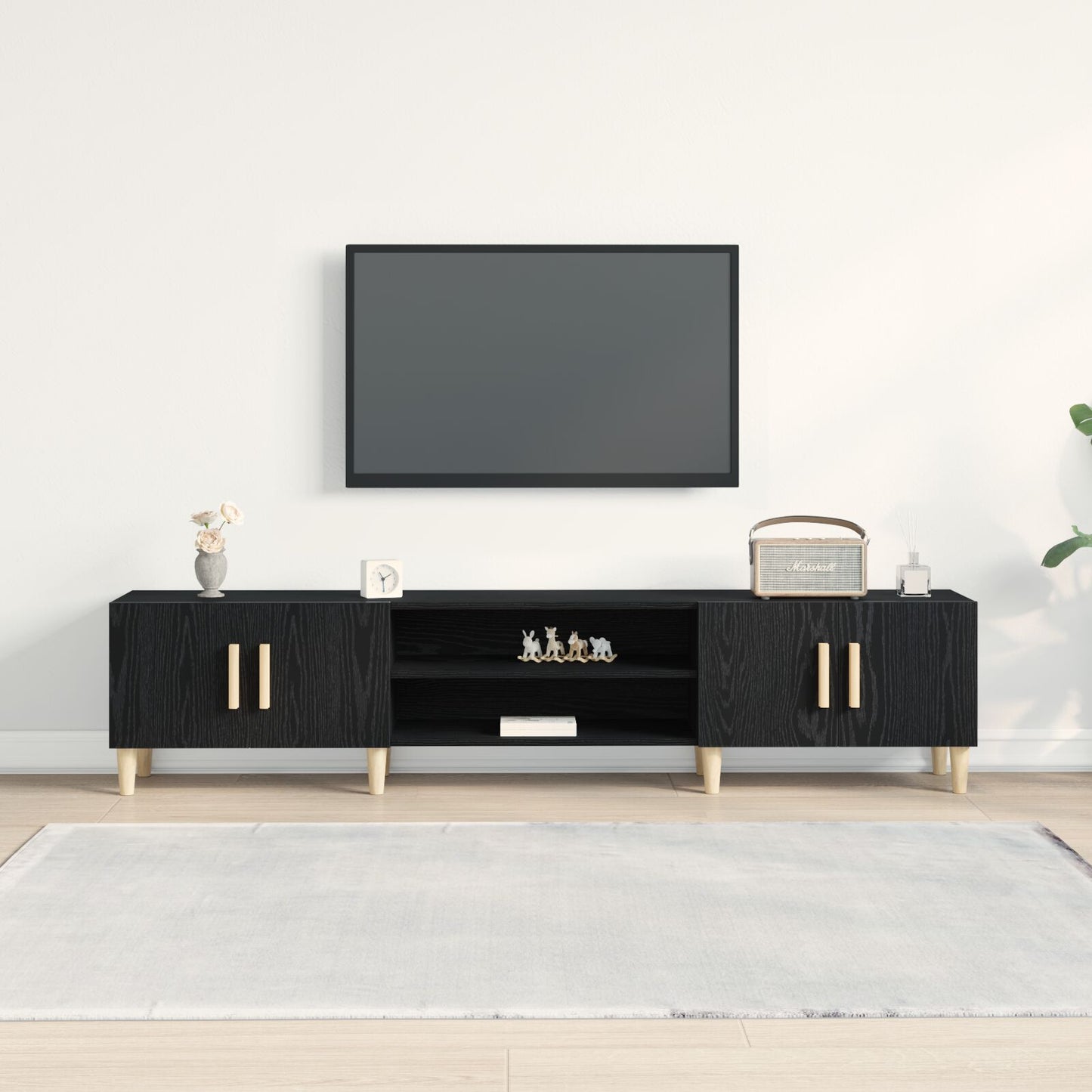 Tv Meubel Zwart Eiken 180X31,5X40 Cm Geengineerd Hout