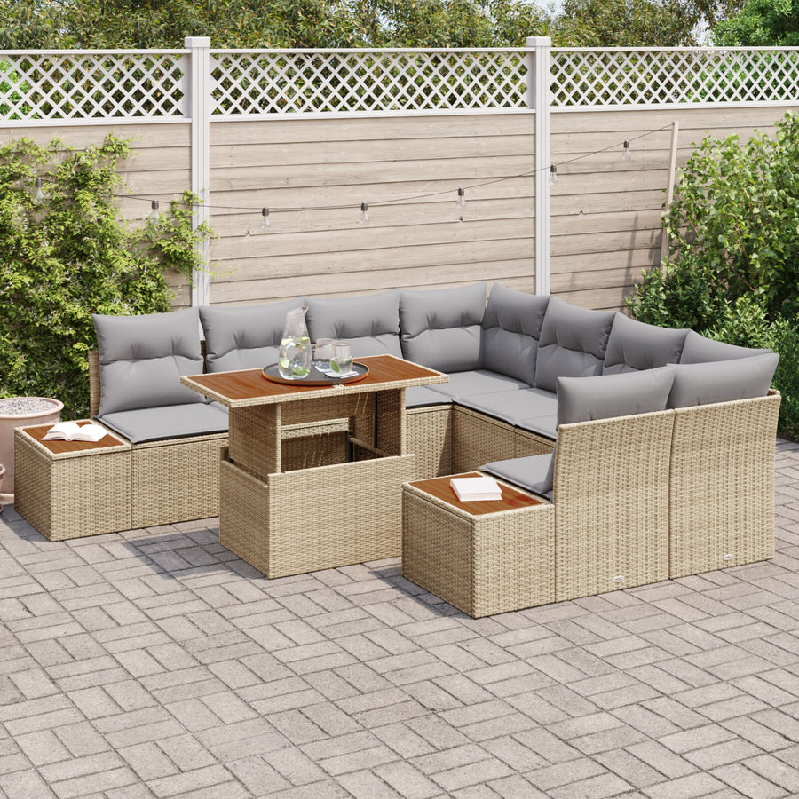 Tuinsalonset Set Van 9 Beige En Grijs Poly Rattan, Polyester