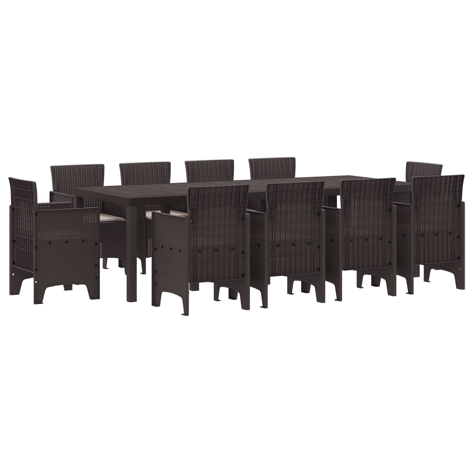 11-Delige Tuin Eetset Met Kussens Bruin Poly Rattan
