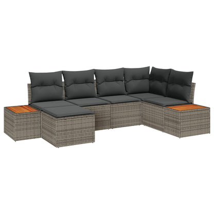 6-Delige Tuin Sofa Set Met Kussens Grijs Poly Rattan Acacia