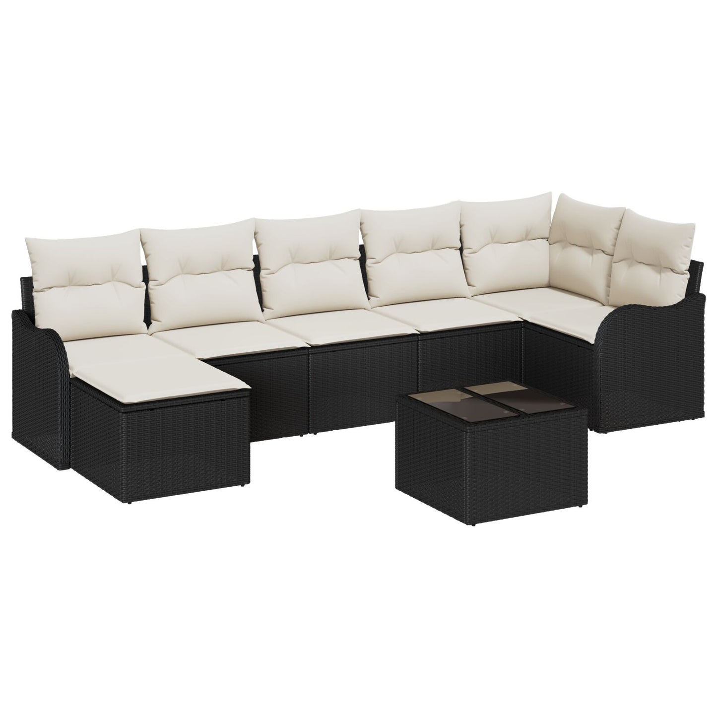 7-delige Tuin Sofa Set met Kussens Bruin Poly Rattan, vidaXL 2-zitter Tuin Sofa met Kussens Zwart Poly Rattan
