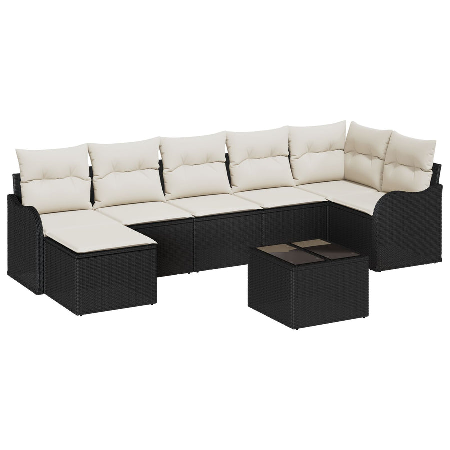 7-delige Tuin Sofa Set met Kussens Bruin Poly Rattan, vidaXL 2-zitter Tuin Sofa met Kussens Zwart Poly Rattan