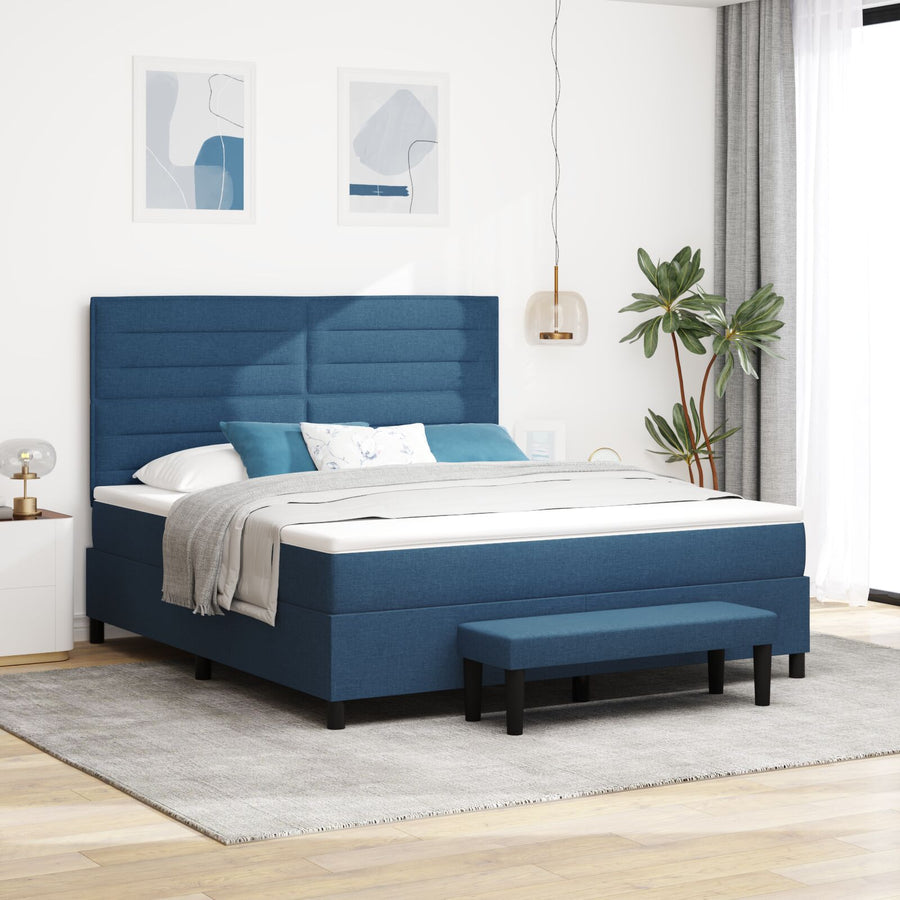 Boxspring Bed Met Matras & Bank Blauw 180X200 Cm Stof Crème