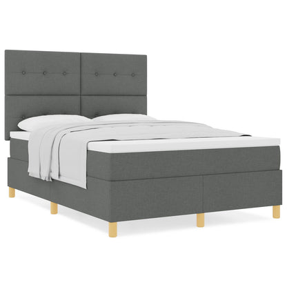 Boxspringbed Met Matras Donkergrijs 140X190 Cm Stof Blauw