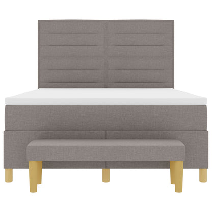 Boxspringbed Met Matras & Bank Stof Taupe 140 x 190 cm Lijnen ontwerp