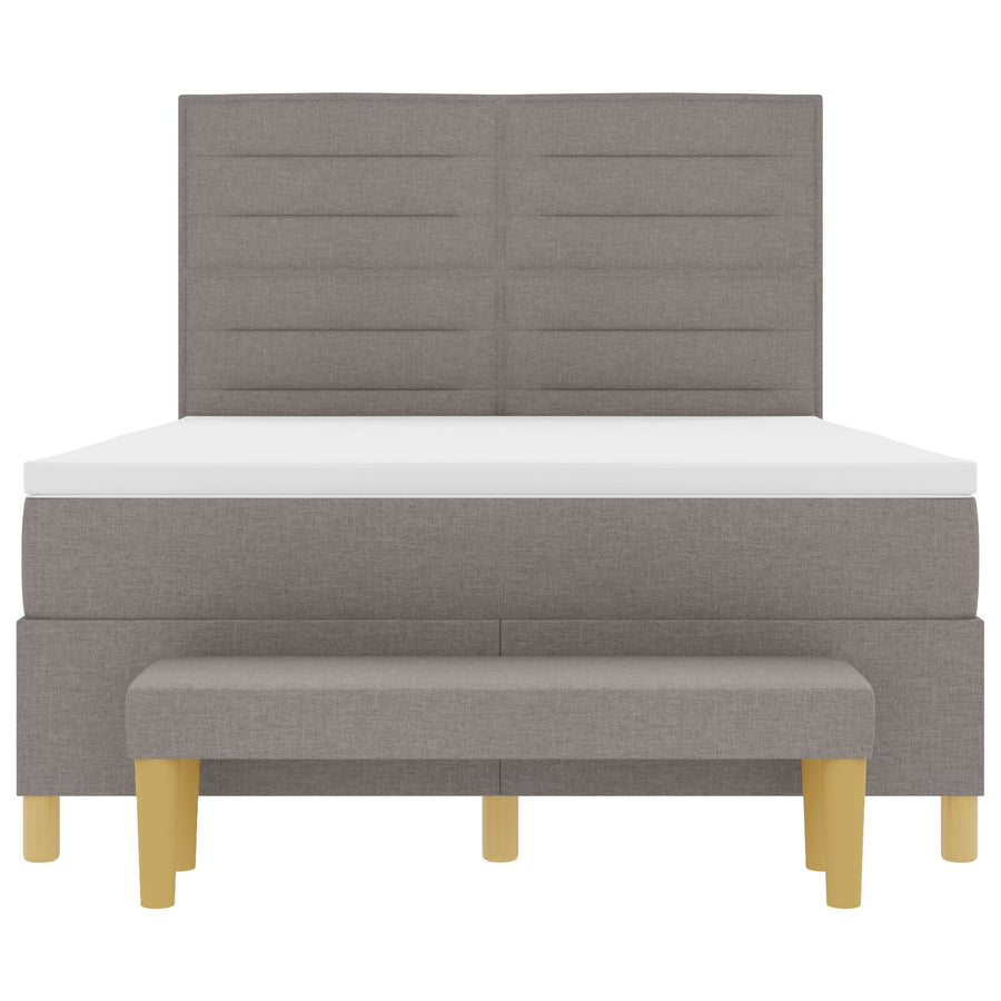 Boxspringbed Met Matras & Bank Stof Taupe 140 x 190 cm Lijnen ontwerp