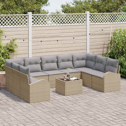 10-Delige Tuin Sofa Set Met Kussens Zwart Poly Rattan