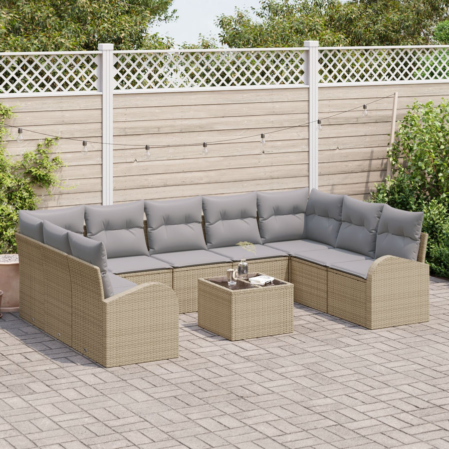 10-Delige Tuin Sofa Set Met Kussens Zwart Poly Rattan
