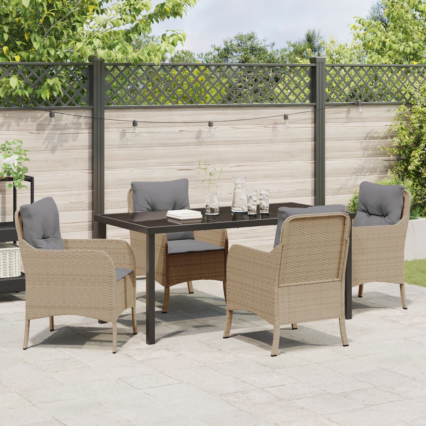 5-Delige Tuinset Met Kussens Beige Poly Rattan