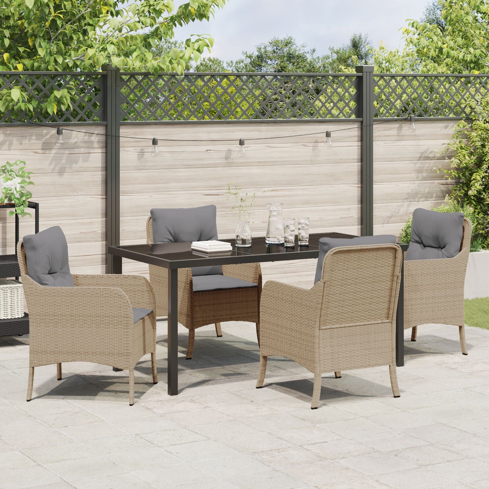 5-Delige Tuinset Met Kussens Beige Poly Rattan