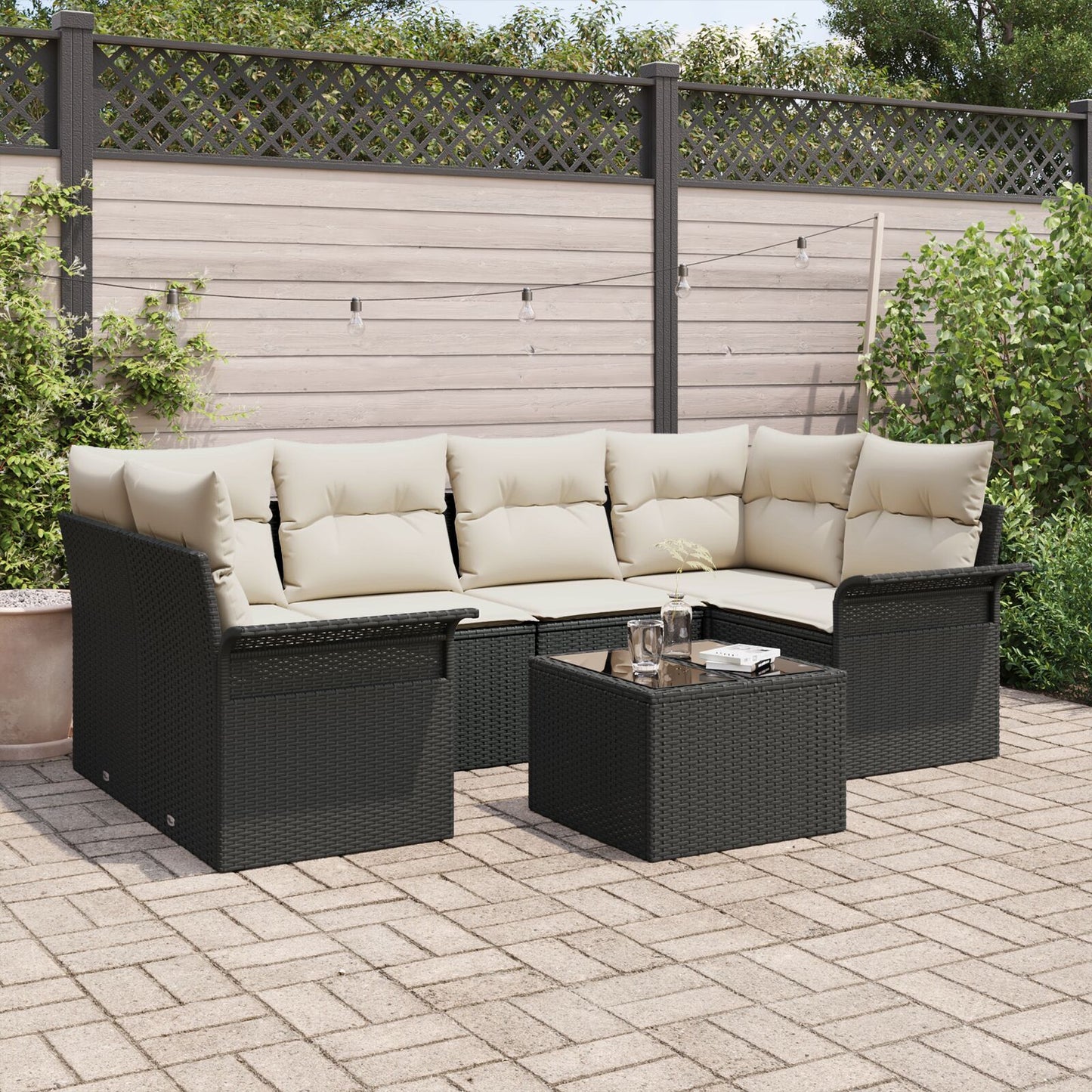 7-Delige Tuinsalonset Met Kussens Zwart Poly Rattan
