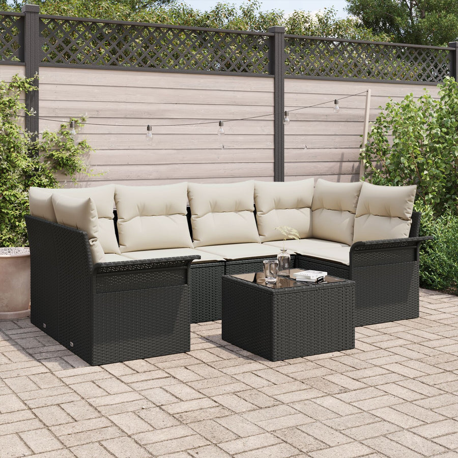 7-Delige Tuinsalonset Met Kussens Zwart Poly Rattan