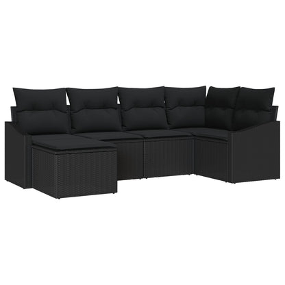 6-Delige Tuin Sofa Set Met Kussens Zwart Poly Rattan
