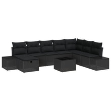 9-Delige Tuin Sofa Set Met Kussens Zwart Poly Rattan