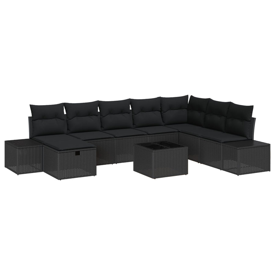 9-Delige Tuin Sofa Set Met Kussens Zwart Poly Rattan