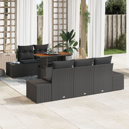 6-Delige Tuinbank Set Met Kussens Zwart Poly Rattan