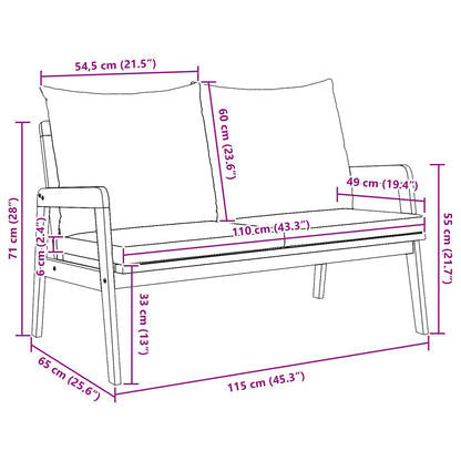 Tuin Met Kussens 115X65X71 Cm Massief Acaciahout Crème Wit Bank