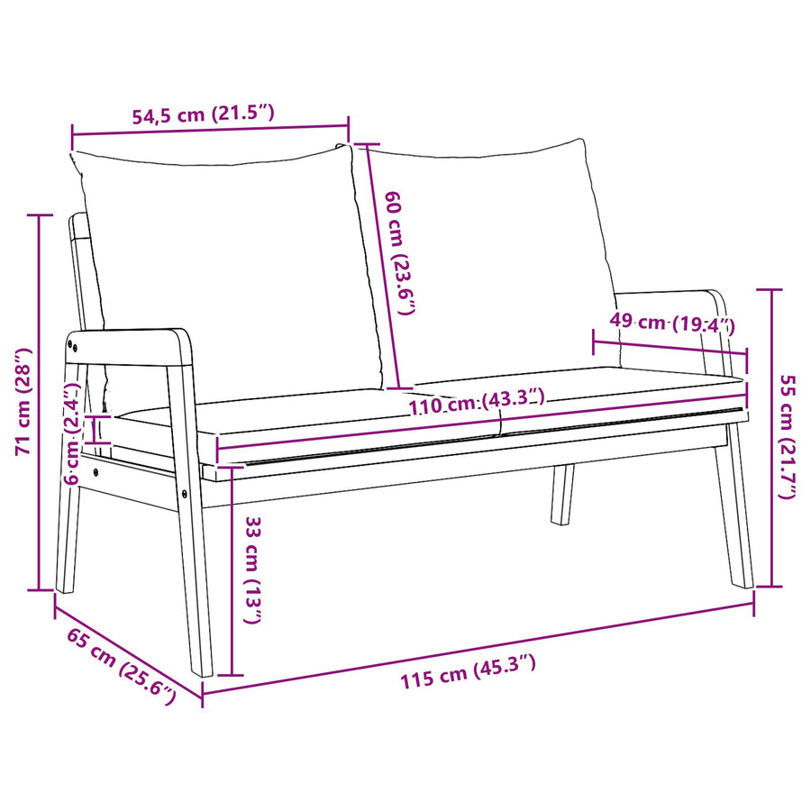 Tuin Met Kussens 115X65X71 Cm Massief Acaciahout Crème Wit Bank