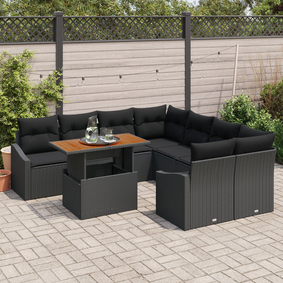 Tuin Bank Set Set Van 9 Zwart Poly Rattan, Staal Tuin Bank