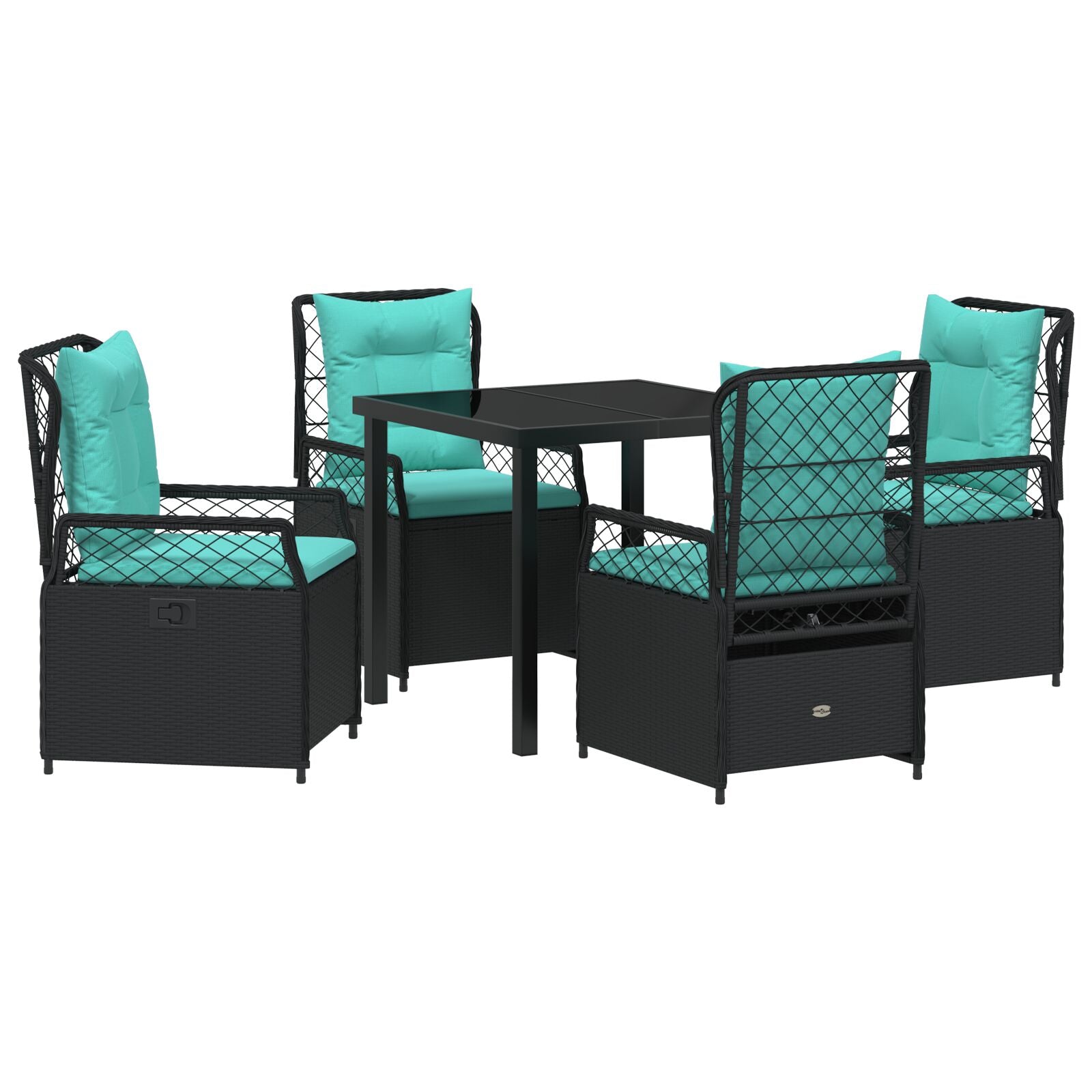 5-Delige Tuin Eettafelset Zwart Poly Rattan