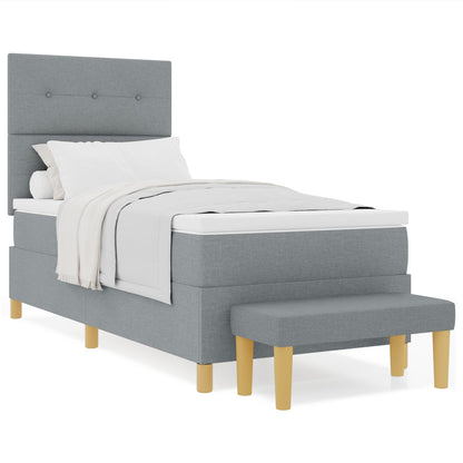 Boxspringbed Met Matras & Bank Stof Lichtgrijs 80 x 200 cm Knopen tufted