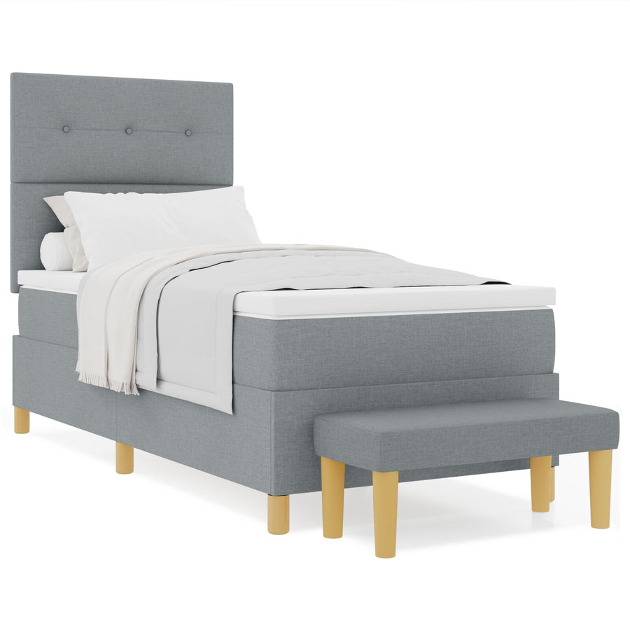 Boxspringbed Met Matras & Bank Stof Lichtgrijs 80 x 200 cm Knopen tufted