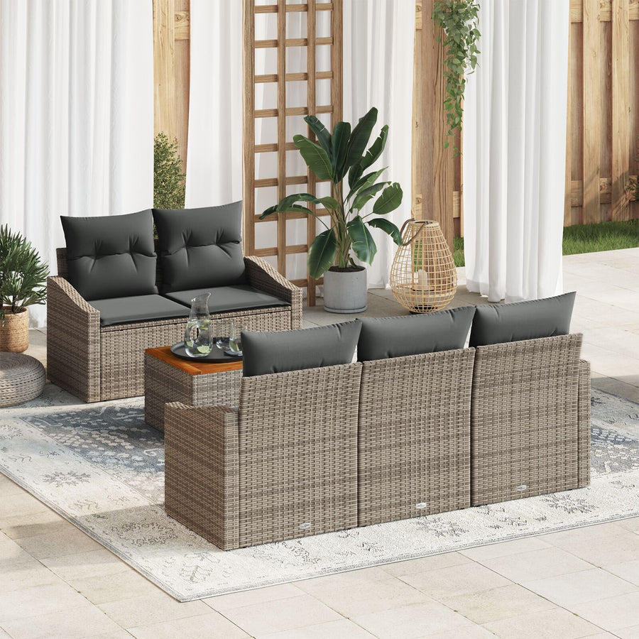 6-Delige Tuin Sofa Set Met Kussens Grijs Poly Rattan Acacia