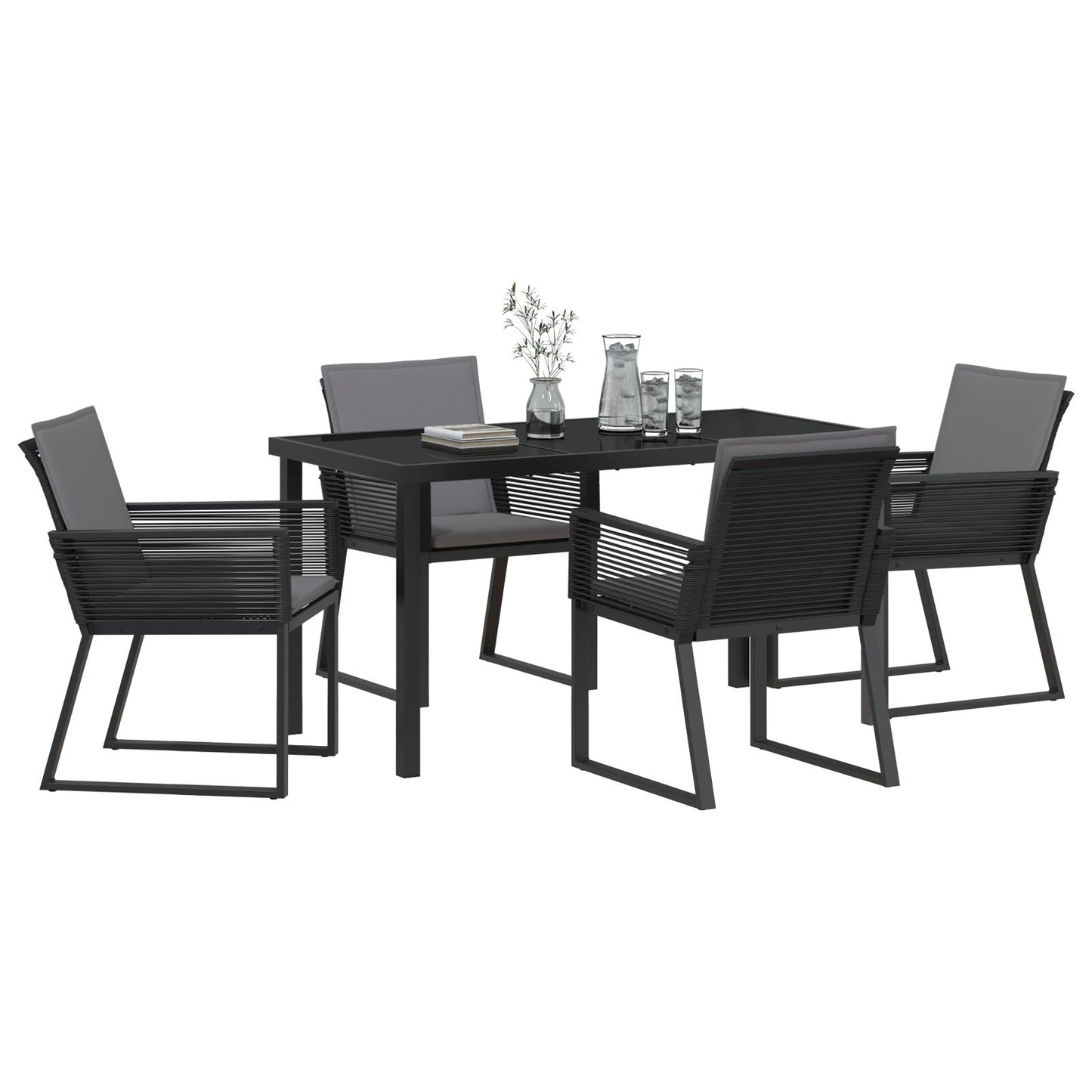 5-Delige Tuin Eetset Met Kussens Zwart Poly Rattan