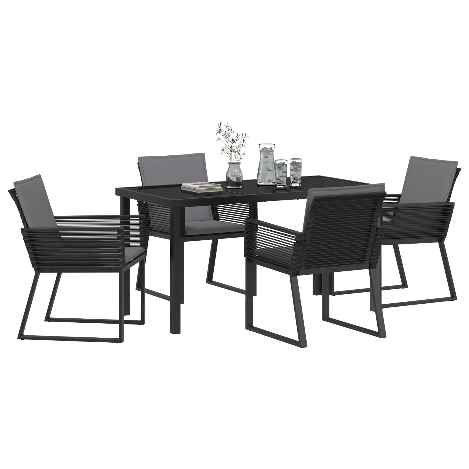 5-Delige Tuin Eetset Met Kussens Zwart Poly Rattan