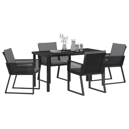 5-Delige Tuin Eetset Met Kussens Zwart Poly Rattan