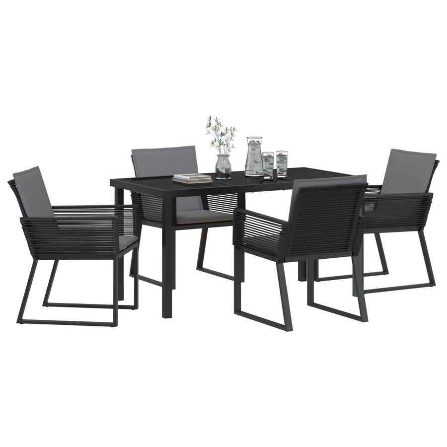 5-Delige Tuin Eetset Met Kussens Zwart Poly Rattan