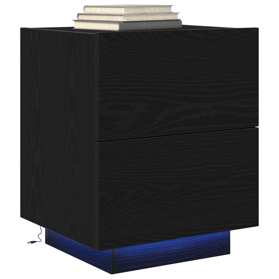 Nachtkastjes Met Led-Verlichting 2 Stuks Zwart Eiken 45X40X55 Cm
