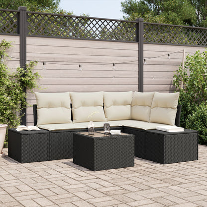 4-Delige Tuinbank Set Met Kussens Bruin Poly Rattan Zwart en Wit met tafel