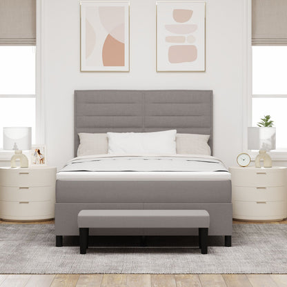 Boxspring Bed Met Matras & Bench Stof Taupe 140 x 190 cm Lijnen ontwerp
