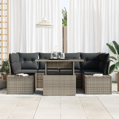 Tuin Sofa Set Set Van 7 Grijs Riet En Polyester Tuin Sofa Set