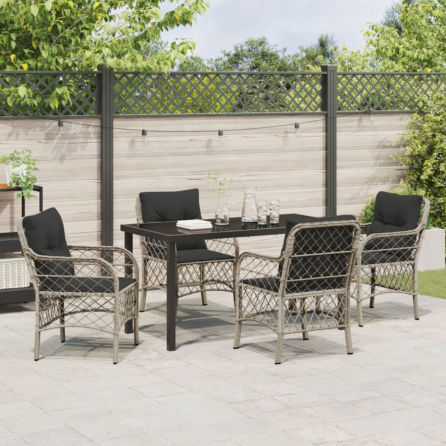 5-Delige Tuin Eetset Met Kussens Lichtgrijs Poly Rattan