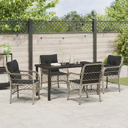 5-Delige Tuin Eetset Met Kussens Lichtgrijs Poly Rattan