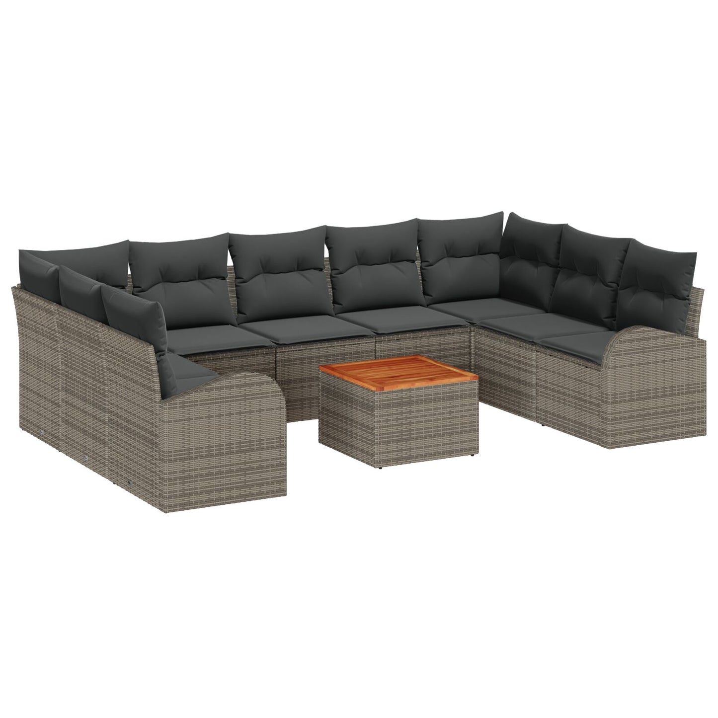10-Delige Tuinbankset Met Kussens Grijs Poly Rattan Acacia