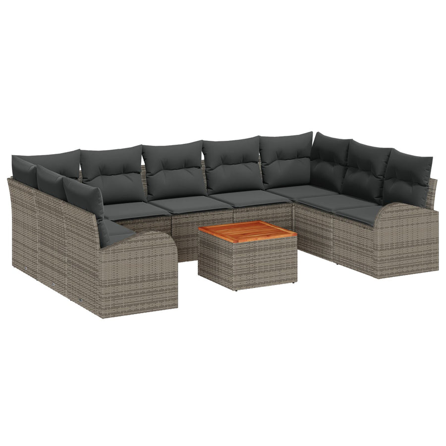10-Delige Tuinbankset Met Kussens Grijs Poly Rattan Acacia