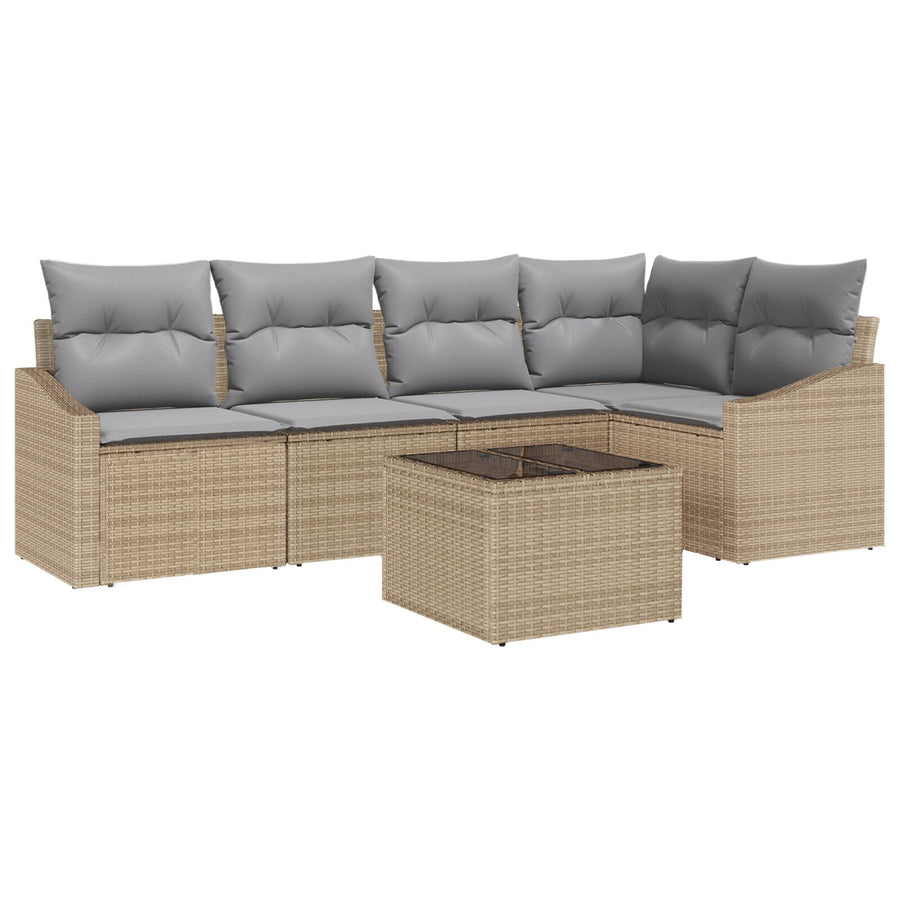 Tuinbankset Set Van 6 Beige En Grijs Rattan Buitenhoekbank