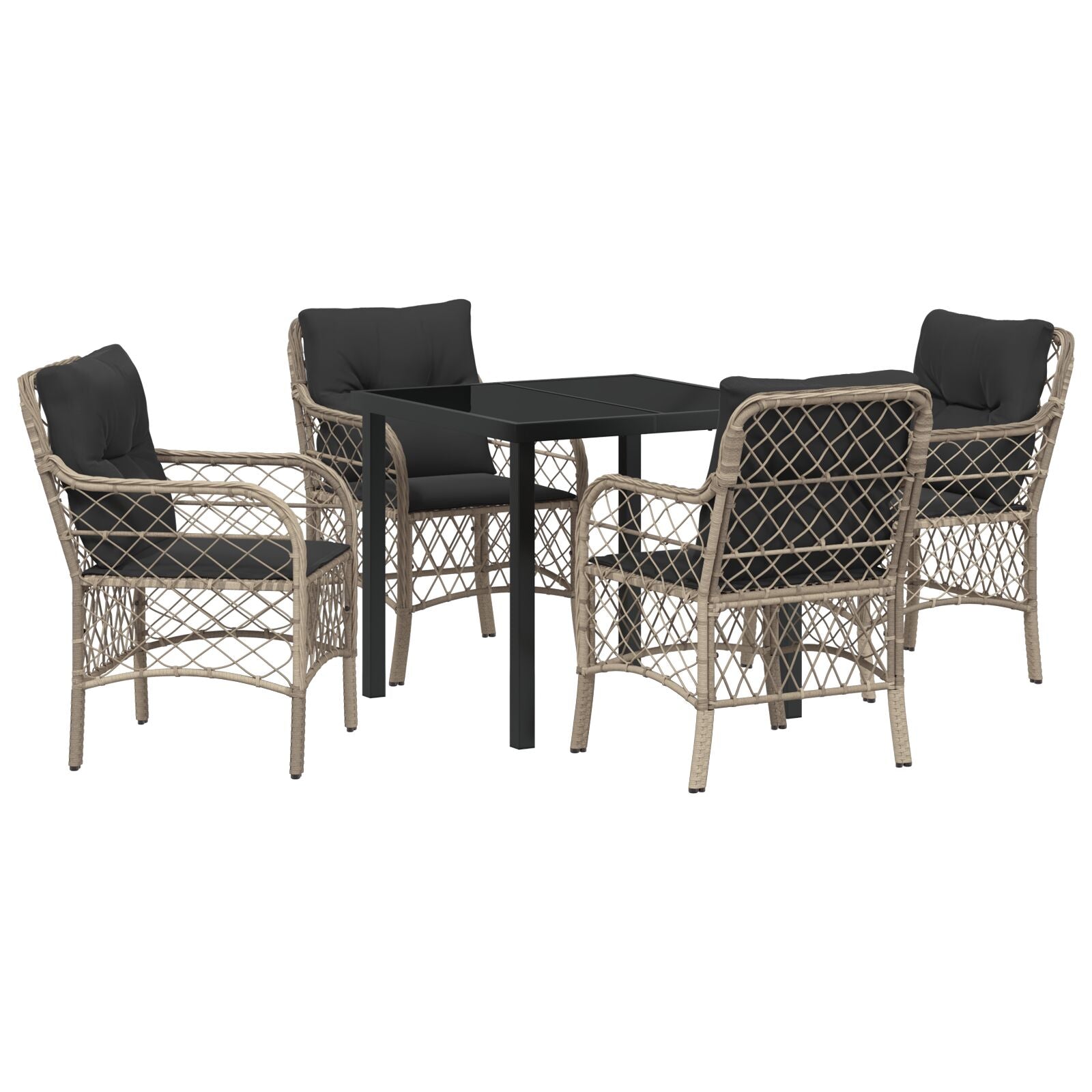 5-Delige Tuin Eetset Met Kussens Lichtgrijs Poly Rattan