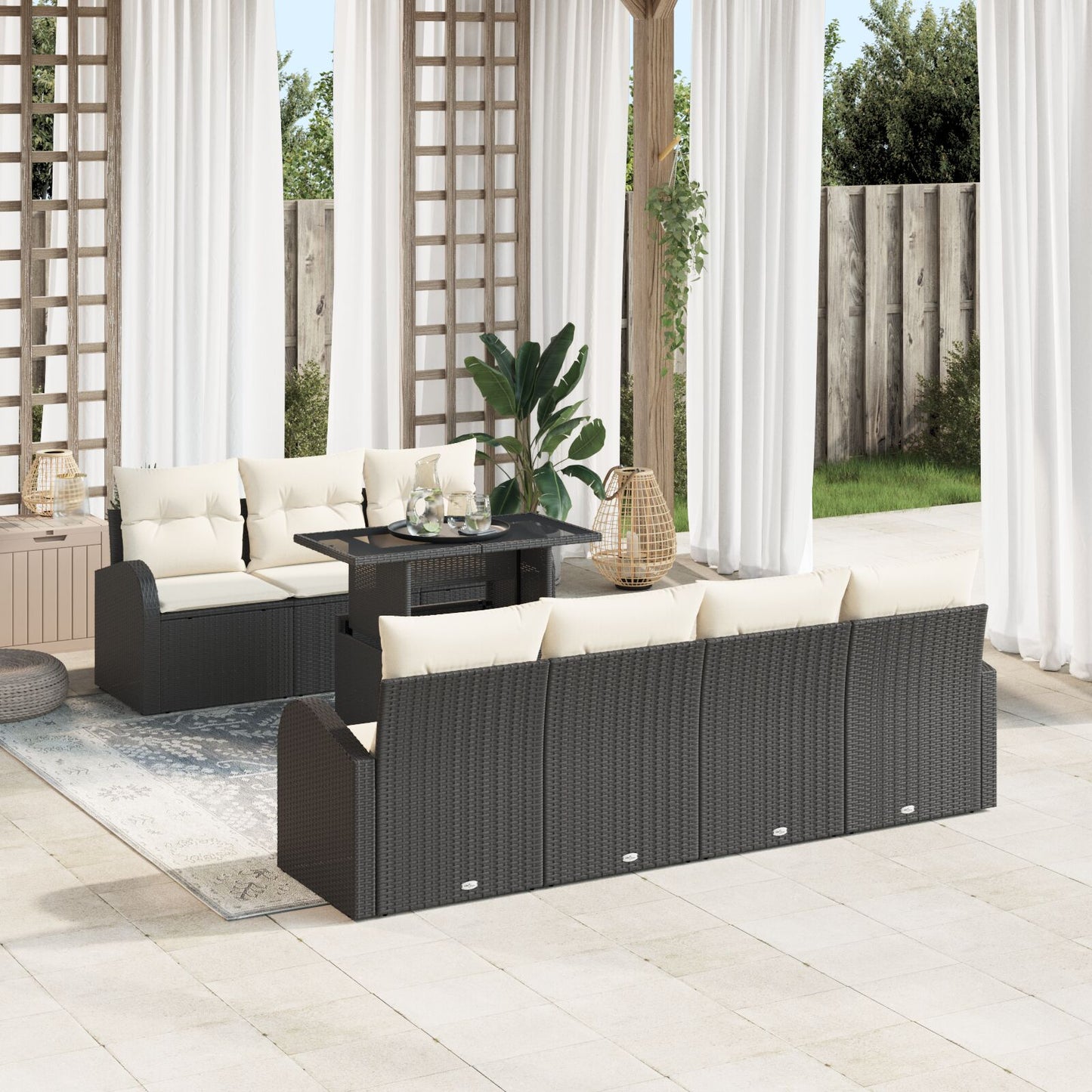 8-Delige Tuin Sofa Set Met Kussens Zwart Poly Rattan