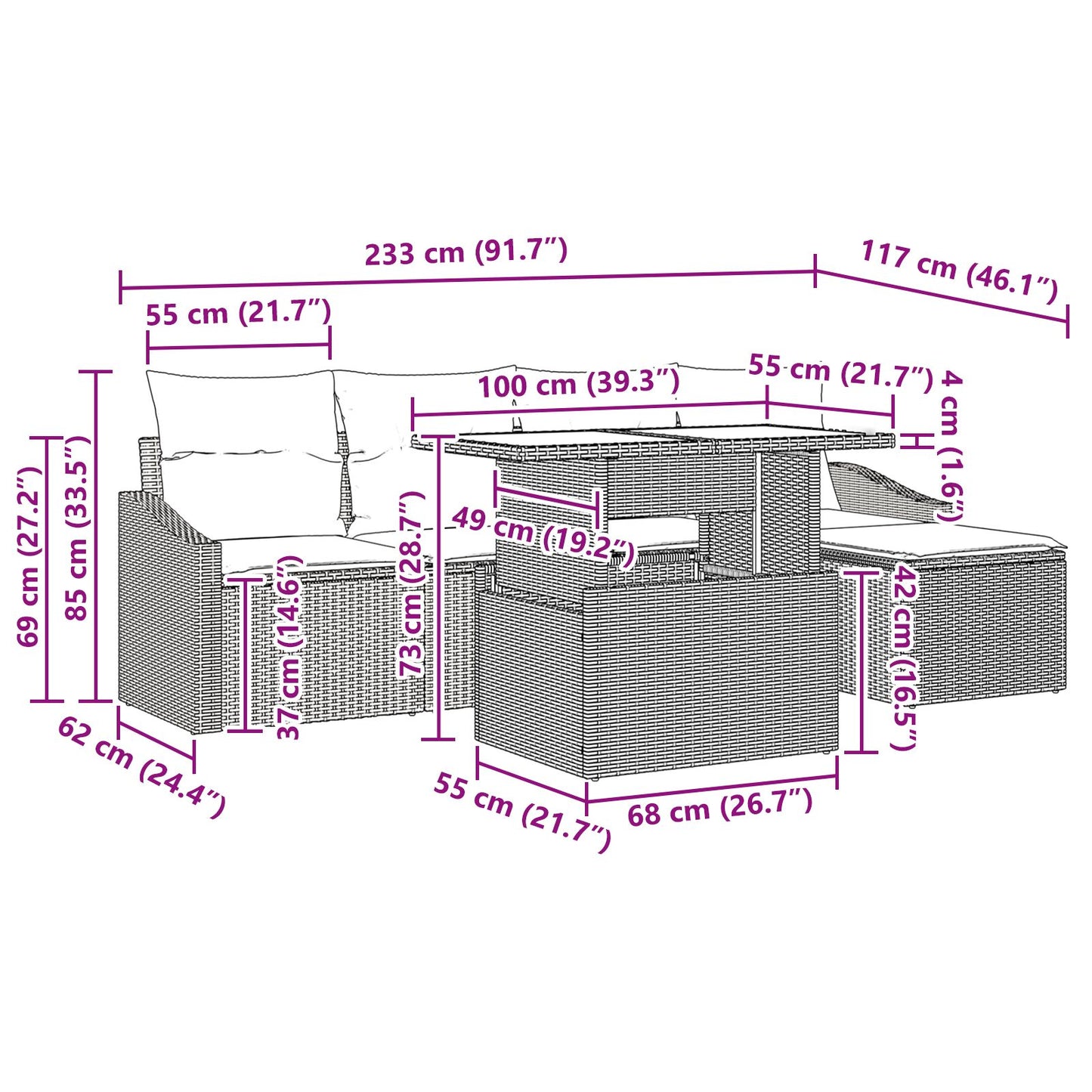 6-Delige Tuinsofa Set Met Kussens Lichtgrijs Poly Rattan
