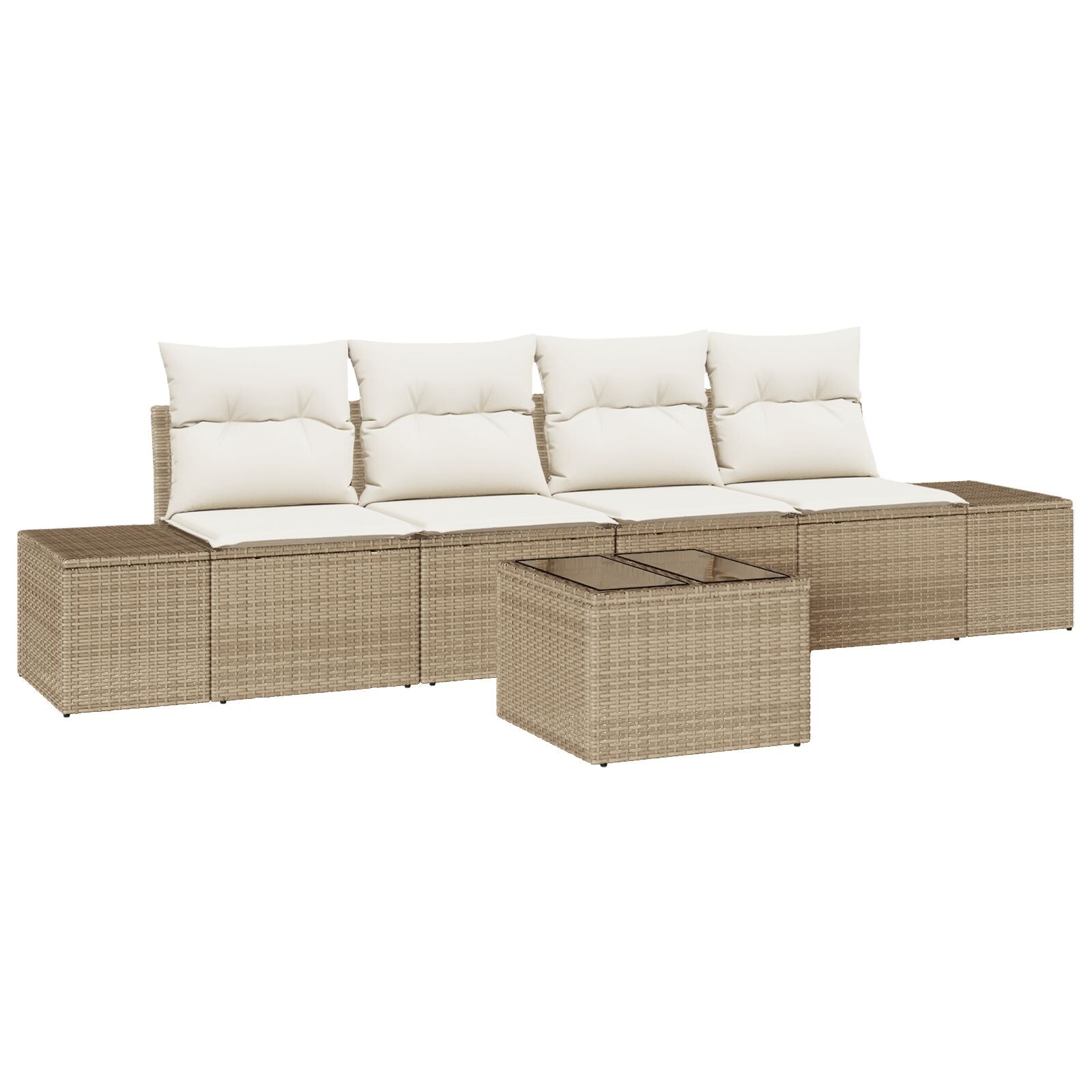 5-Delige Tuinset Met Kussens Beige Poly Rattan