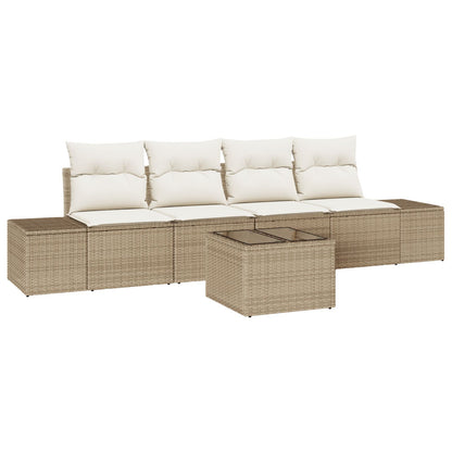 5-Delige Tuinset Met Kussens Beige Poly Rattan