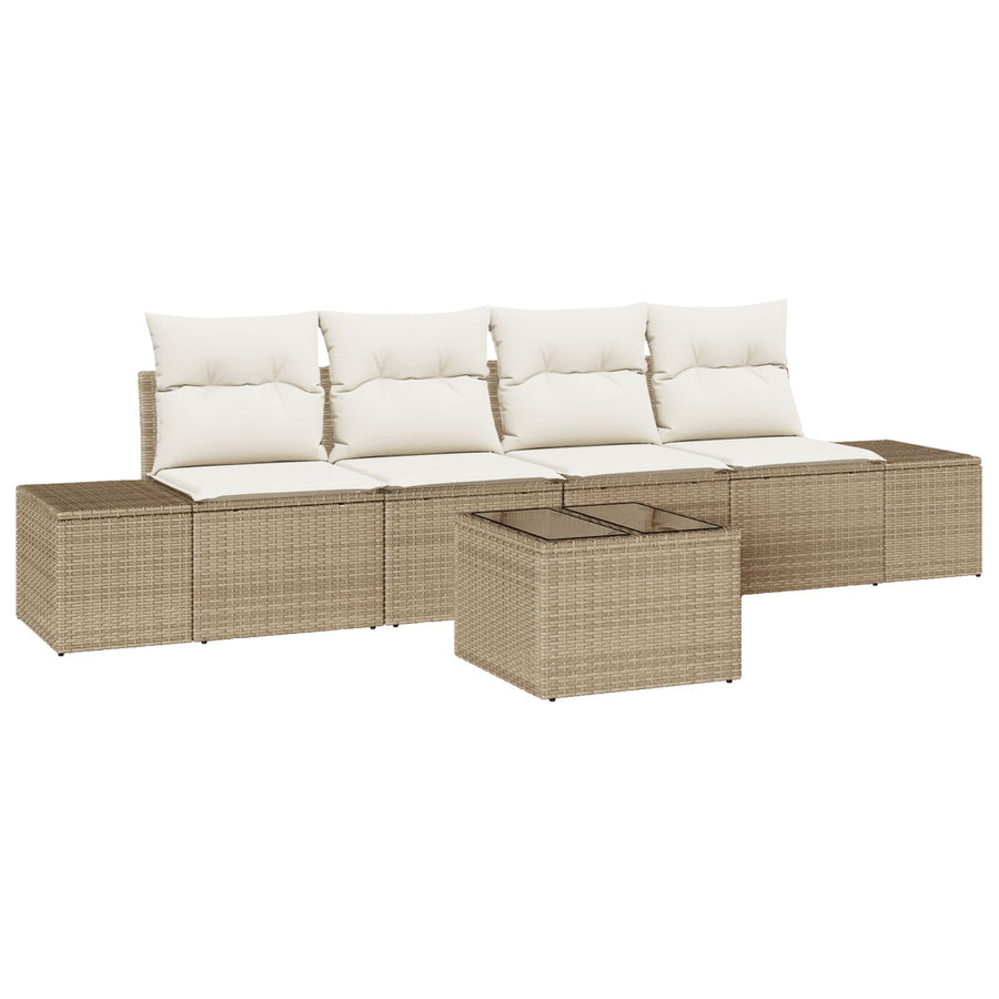 5-Delige Tuinset Met Kussens Beige Poly Rattan