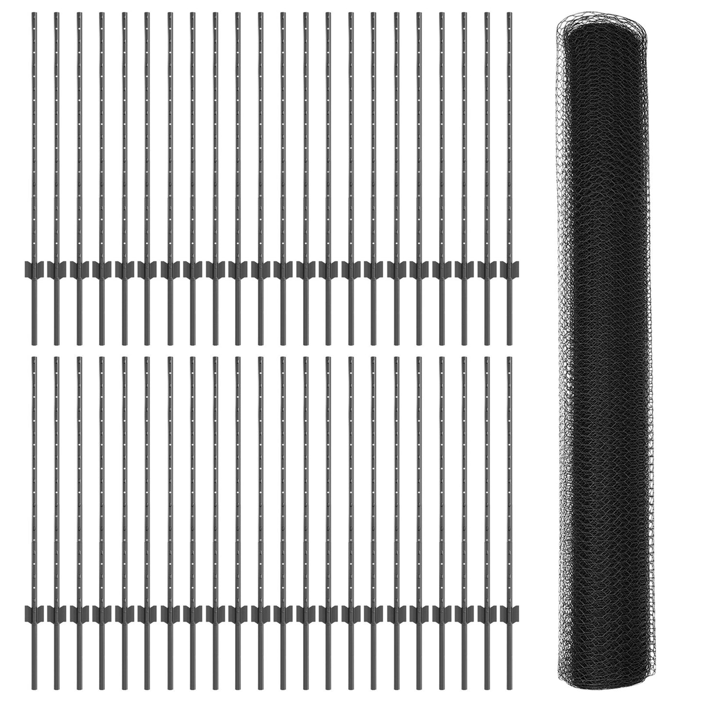 Fence Posts 22 Stuks U-Channel Grijs 100 Cm Staal,  Hexagon Fence Grijs 1X100 M Staal