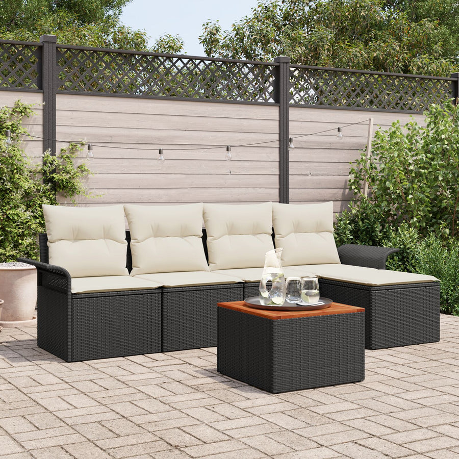 Tuin Sofa Set Set Van 6 Zwart En Crème Poly Rattan Tuinbank