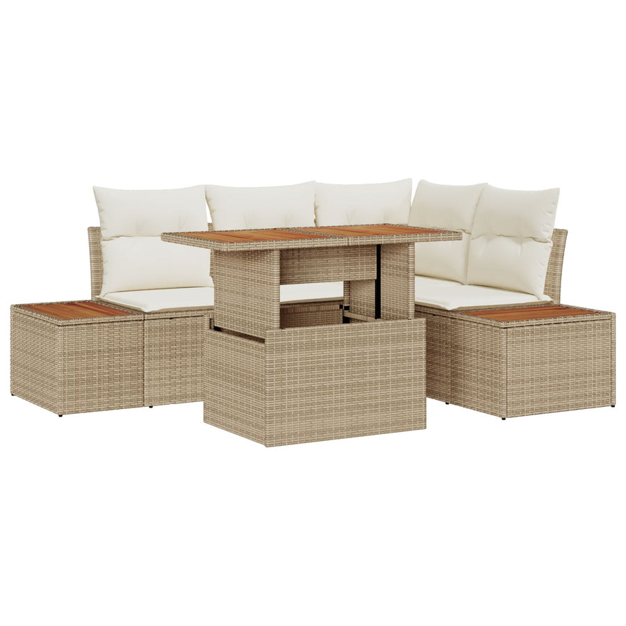 Tuin Sofa Set 5-Delig Beige Rattan Tuin Hoek Sofa Rechthoekig