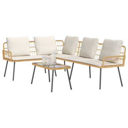 2-Delige Tuinsofa Set Met Kussens Van Poly Rattan Natuurlijk Sofa + tafel